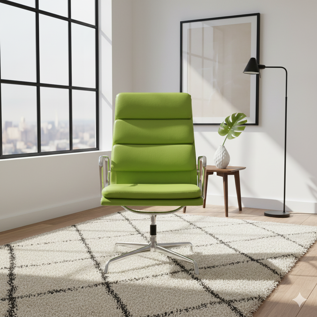 Eames Office Soft Pad Chair EA 209 In Lime Green Leather